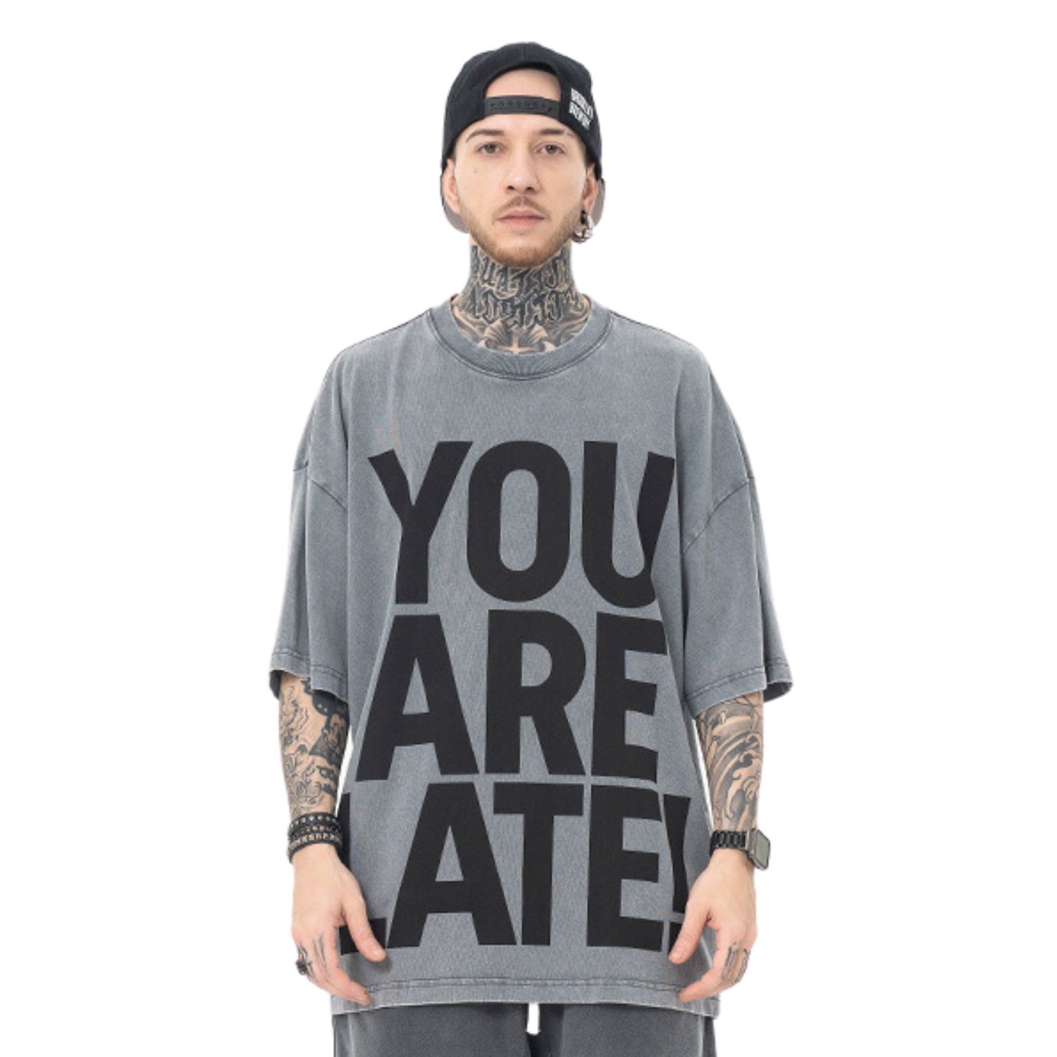 YOU ARE LATE Gray T-shirt Art that Kills Summer tee