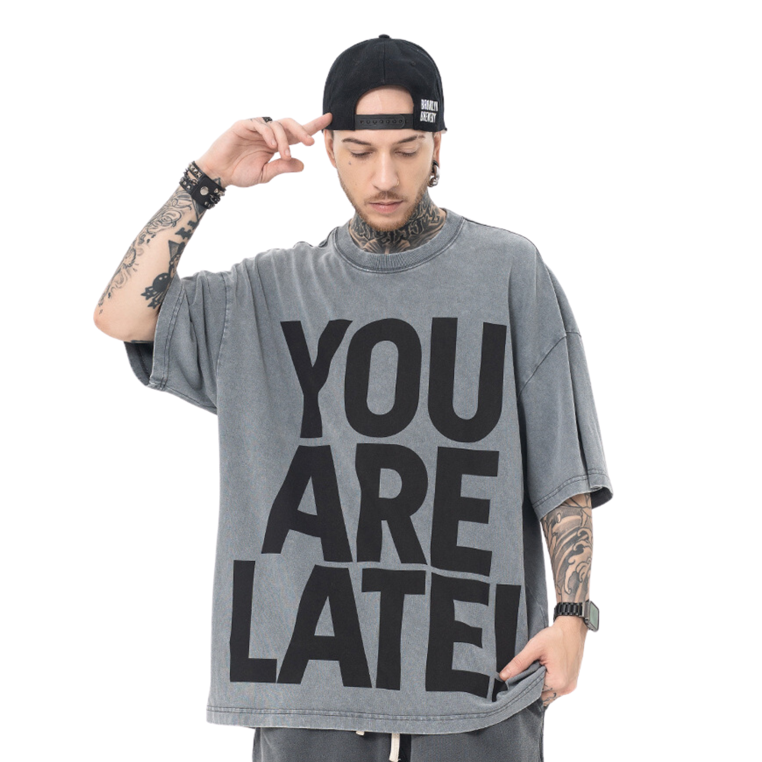 YOU ARE LATE Gray T-shirt Art that Kills Summer tee